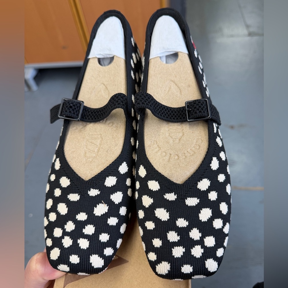 margot Black and Cream Polka Dot Mary Jane Flats